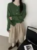 26 Outono Novo Estilo Blusa Estilo Coreano Elegante Cor Sólida Gola Redonda Manga Longa Cardigan de Tricô Feminino Versátil Casual para o Trabalho Casaco