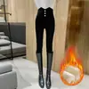 Leggings com Forro de Fleece Preto para Mulheres, Novo 2026 Primavera e Outono Espessados Slim-Fit Elásticos Skinny Calças Pretas