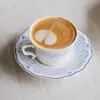 Taza de Café y Platillo de Cerámica Azul y Blanco Estilo Palacio Retro, Taza de Aspecto Elegante para Latte Art, Plato para Postre de Té de la Tarde, Taza para Beber