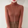 Suéter de Lã Ready-To-Wear de Primeira Linha 25 Outono e Inverno Novo Solto Cor Pura Versátil Listrado Tricotado Gola Alta Meia Suéter Básico