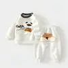 Conjunto de Sudadera y Pantalón Pp para Niños, Camiseta de Manga Larga para Bebé, Ropa Exterior Cálida Forrada de Forro Polar para Otoño e Invierno, Ropa para Niños, Atuendo de Otoño e Invierno