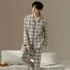 Pijama Masculino de Algodão Waffle, Cardigãs de Manga Longa para Primavera e Outono, Conjunto de Roupa de Casa Solta Moda de Alta Qualidade Tamanho Grande