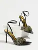 Hermosas Sandalias de Tacón Alto para Mujer, Sexy Sandalias de Tacón de Aguja con Punta Abierta y Dedos Descubiertos, PVC Transparente con Diamantes Completos