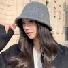Gorro de Pescador Tejido de Otoño e Invierno Moda Versátil Circunferencia de Cabeza Grande Gorro de Cubo de Lana Cálido A prueba de Viento Sencillo Temperamento Gorro de Cubo