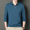 Nueva Camisa Polo de Otoño para Hombre, Manga Larga, Color Sólido, Cuello Campana, Camisa Base, Casual de Negocios con Bolsillos Reales, para Hombres Jóvenes y de Edad Media