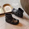 Botas Curtas de Inverno 2026 Novo Estilo Infantil Estilo Coreano Fivela Bico Redondo Solado Macio Com Pelúcia para Meninas