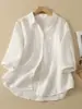 Nova moda dopamine versátil de verão, top blusa cardigã de algodão e linho com gola V e gola de lapela, roupas casuais femininas