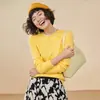 Suéter de Tricô Cashmere Liso Redondo de Alta Qualidade Prêt-à-Porter Novo Estilo 2026 para Mulheres, Blusa de Tricô Cashmere de Cabra Manga Longa Solta