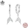 Pendientes elegantes Evelle Ocean Wind con diseño de cola de pez y hebilla, combinables con todo, de plata de ley S925 bañada en platino, joyería para mujer