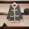 Chique Coreano Outono e Inverno Versátil Estilo Simples Cor Contrastante Botão Único Xadrez Suéter Cardigan Suéter de Manga Longa Casaco para Mulheres