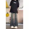 Jeans de Pierna Ancha Ligeramente Acampanada Estilo Americano High Street para Primavera y Otoño, Pantalones de Herradura Finos de Otoño para Mujer, Nuevo Estilo 2024, Chica Popular