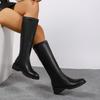 Botas Quadradas Acima do Joelho para Mulheres, Novo Estilo Outono e Inverno, Pernas Grossas, Aparência Emagrecedora, Saltos Grossos, Botas Finas de Salto Alto, Botas de Cavaleiro Macias com Forro de Lã