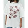 Verano Nuevo Nicho Chic Sentido del Diseño Impreso Algodón Puro Cuello Redondo Camiseta Holgada para Mujer Versátil Casual Top Trendy Ins