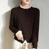 Nuevo Estilo Cardigan de Punto con Cuello Volante Bloques de Color Rosa Cuello Redondo Abrigo de Lana Sintética para Mujer Estilo Coreano Otoño