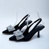 Comércio Exterior Tamanho Grande Salto Alto Mulher Verão Nicho Tecido Stiletto Sexy Strass Laço Sandálias Dropshipping