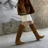 Botas altas de moda estilo británico con pliegues de 3 cm, nuevo modelo otoño 2026, punta fina, tacón grueso, botas vaqueras altas hasta la rodilla para mujer