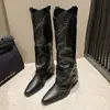 Botas altas de pantalón retro con tachuelas, botas de mujer estilo francés, versátiles botas de vaquero occidentales, botas de montar, botas altas para personas menudas