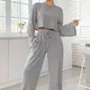 2025 Novo Conjunto de Roupa Feminina Casual com Manga Longa Canelada, Moda Outono e Inverno, Cruzamento Europeu e Americano, Comércio Exterior Amazon