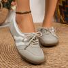 Zapatillas Casuales de Encaje Transfronterizas de Caña Baja Zapatos Casuales Planos de Punta Redonda con Bloques de Color Nuevos para Mujer Comercio Exterior 2025