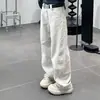 Jeans Brancos Lavados Stretch Slim Fit para Homens Primavera Outono Corte Limpo High Street Emagrecedor Perna Reta Perna Larga Calças Cargo