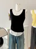 Camisola Anti-Exposición Falsa de Dos Piezas para Mujer, Verano 2026, Estilo de Alta Gama, Bloques de Color Simples, Top sin Mangas