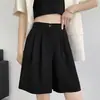 Shorts de Terno de Seda Gelada Feminino Verão Finos Plus Size Calças de Cinco Pontos Cintura Alta Soltos Emagrecedores Linha A Pernas Largas Shorts