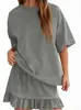 Verão 2026 Novo Cruzamento Europeu e Americano Amazon Comércio Exterior Moda Casual Conjunto Cor Sólida Solto Pijama para Mulheres