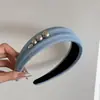 Diadema de Denim Ancha Elegante de Alto Sentido con Perlas para Niñas Otoño e Invierno Coreano Diadema Azul Retro Francesa de Alta Gama