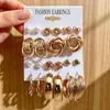 Pendientes Retro de Mujer con Forma de Corazón Trenzado Geométricos Perla Moda Elegante Set de 11 Pendientes Más Vendidos Transfronterizos Europeos y Americanos