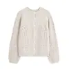 Cardigã de malha floral vazado em estilo francês suave para mulheres, de botões únicos, com painel de ombro canelado, peça de outer wear para primavera e outono