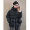 Roupas de Algodão Pretas para Casal Outono Inverno Novo Estilo Igual para Homens e Mulheres Jaqueta de Algodão Longa sem Capuz Peça de Roupa Externa Versátil da Moda