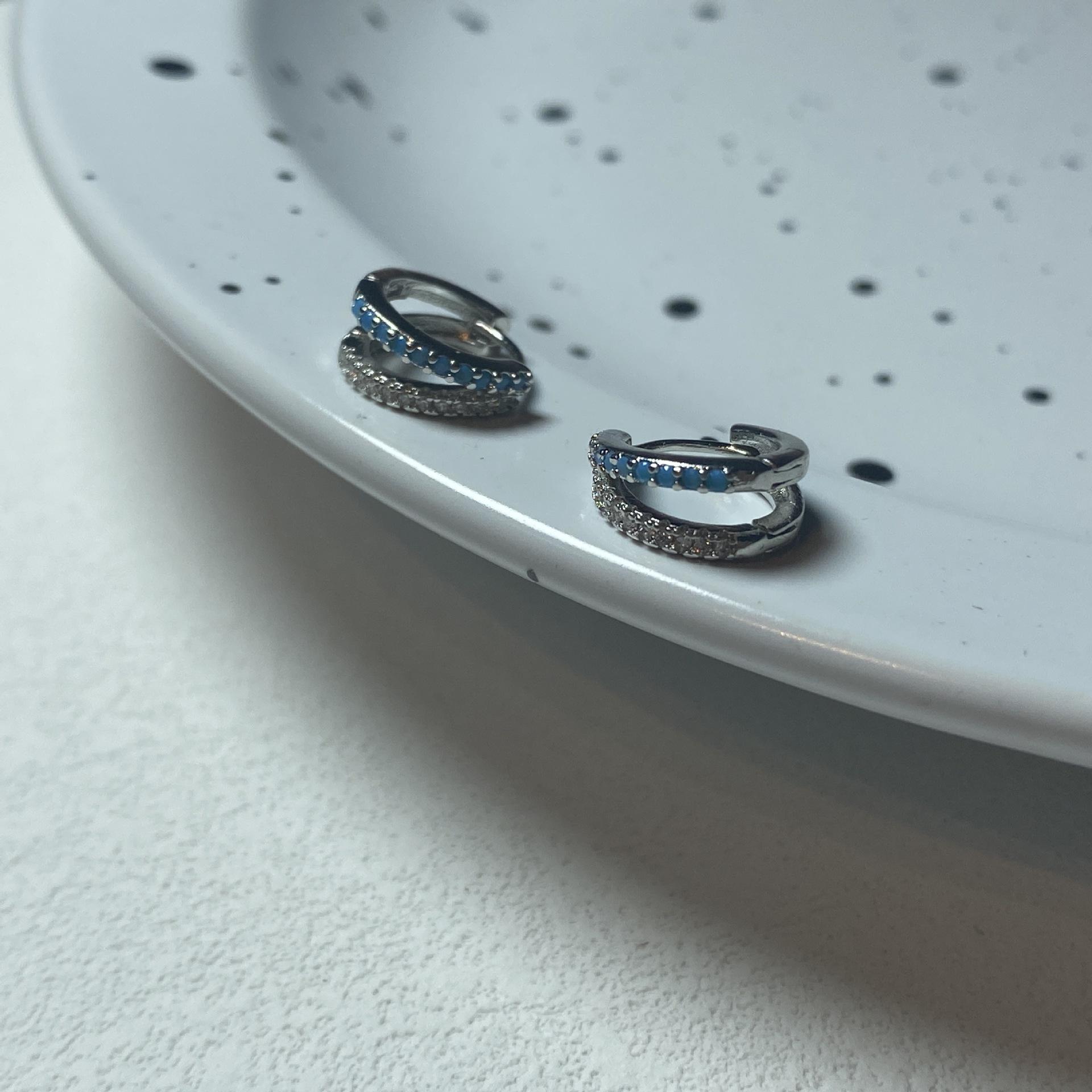 R316#双层蓝色耳扣