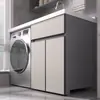 Combinación de gabinete integrado para balcón de lavadora de aluminio grueso tipo panal todo de aluminio, fregadero de lavandería con tabla de lavar y lavabo
