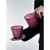 Taza de Vidrio Rayada Simple Rojo Rosa Retro Estilo Ins de Aspecto Caro para Bebidas Frías Taza de Jugo Taza de Vino Taza de Café