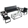 Sofá de oficina, diseño simple y moderno, estructura de hierro forjado, sofá pequeño adecuado para oficinas de negocios, áreas de recepción y salas de reuniones, con configuración de tres plazas y una mesa de centro central.