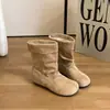 Botas Femininas de Veludo Empilhadas de Salto Escondido Cor Sólida Diárias Nicho Europeu e Americano Outono 2026 Novas Botas Curtas Simples e Fashion