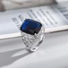 Nuevo anillo rectangular abierto de zafiro para hombre, moderno, grupo de diamantes completos, incrustado con circonita, anillo de diamante azul oscuro Seiko