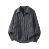 Suéter de tricô oversized unissex de inverno, novo estilo preguiçoso, caimento solto, para casais, com torção, gola polo com meio zíper