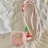 Porta-moedas Pingente Rosa Fofo Estilo Ins Cabelos Cacheados Capa de Celular Cordão Diagonal Corda Longa Mini Bolsa Pequena Tipo Alça