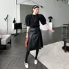 Otoño 2024 Nuevo Corea del Sur Chic Retro Cintura Alta Adelgazante Combinable en Todo Cuero PU Falda Plisada 2 Colores