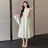 Vestido de Maternidad Delgado Estilo Vacaciones Coreano con Botones Abiertos, Top Protector Solar para Lactancia, Conjunto de Vestido Camiseta Holgado de Maternidad