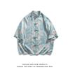 Jacquard de Dragão e Fênix Verão Novo 2025 Estilo Chinês Moda Retro Masculina Camisa/Camisa de Manga Curta Hanfu