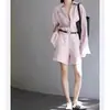 Conjunto Rosa de Fábrica al por Mayor en Stock, Conjunto de Dos Piezas de Algodón y Lino de Alta Calidad con Top y Shorts