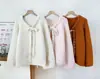 Suéter cardigan de encaje con lazo estilo chica dulce para mujer, tejido suave, suelto, versátil y rejuvenecedor para mujer