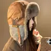 Gorra estilo Lei Feng para hombre y mujer, forrada de polar para invierno, engrosada, cálida, protectora de orejas para ciclismo, exterior a prueba de viento, esquí, gorra de aviador