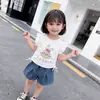 Roupas Infantis Conjunto para Meninas 2026 Novo Estilo Coelho Doce Manga Curta Shorts Jeans Tendência Comércio Exterior Atacado
