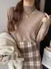 Camisa de base para mulheres, outono e inverno, top estiloso para usar por baixo, suéter de tricô novo estilo, suéter de gola semifechada, tamanho único