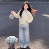 Conjunto de Dos Piezas para Niña Primavera y Otoño 2026: Sudadera de Manga Larga y Pantalones de Mezclilla Casuales de Corte Holgado, Conjunto Único de Dos Piezas para Niños