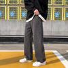 Estilo vibra americana jeans grises ahumados de cintura elástica para hombre y mujer talla grande rectos holgados de pierna ancha pantalones tipo mopa caídos