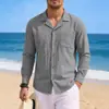 2026 Comercio Exterior Otoño Nueva Ropa de Hombre 7 Colores Lino Manga Larga Holgada Sudadera Camisa de Manga Larga Lisa Hombre Tallas Grandes